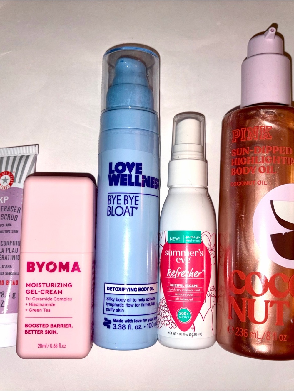 5 PC Bodycare Set: Victorias Secret, Love Wellness, First Aid Beauty, Byoma etc